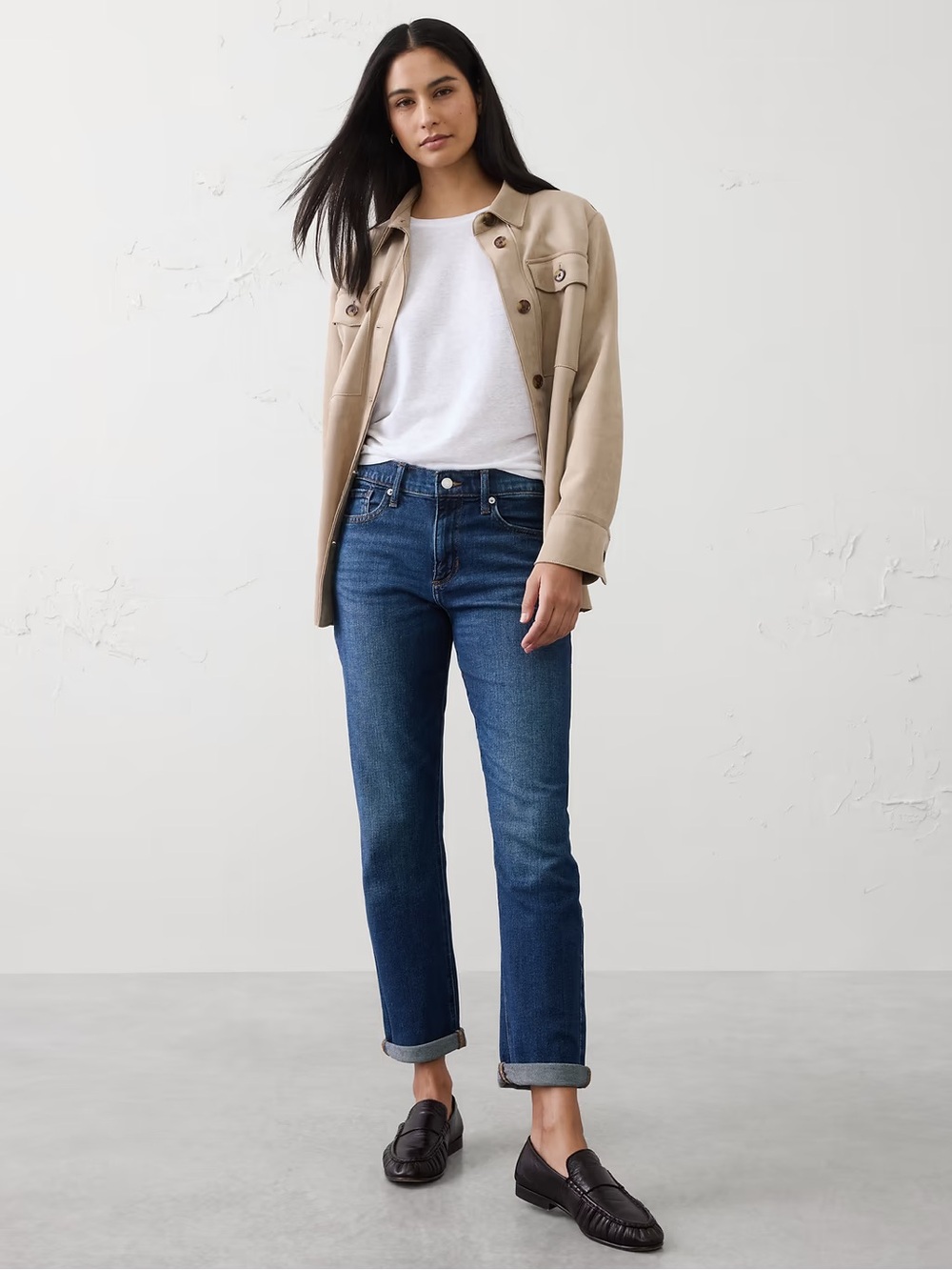 Banana Republic Girlfriend Mid-Rise Dark Wash Jeans (Women’s Petite)